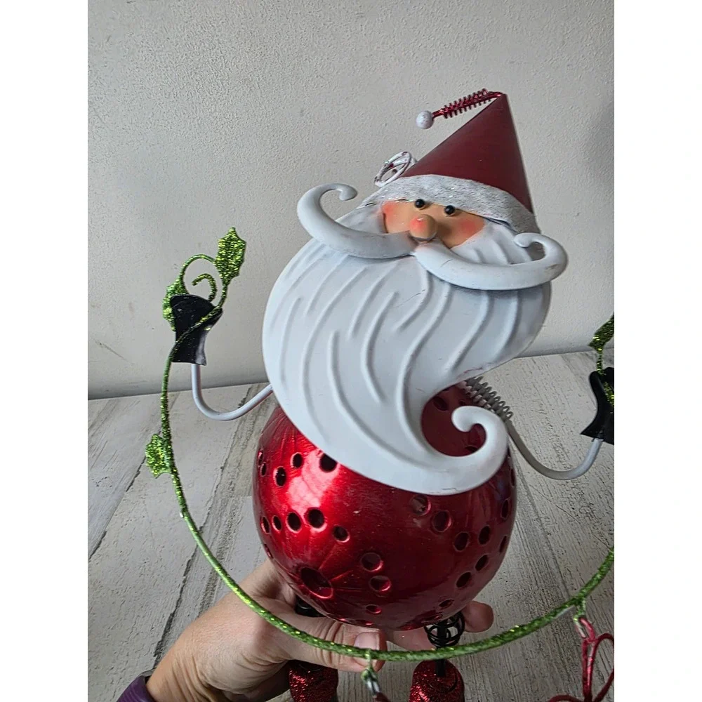 Vintage Pier 1 metal Santa candle holder bobblehead‎ glitter ornaments Xmas